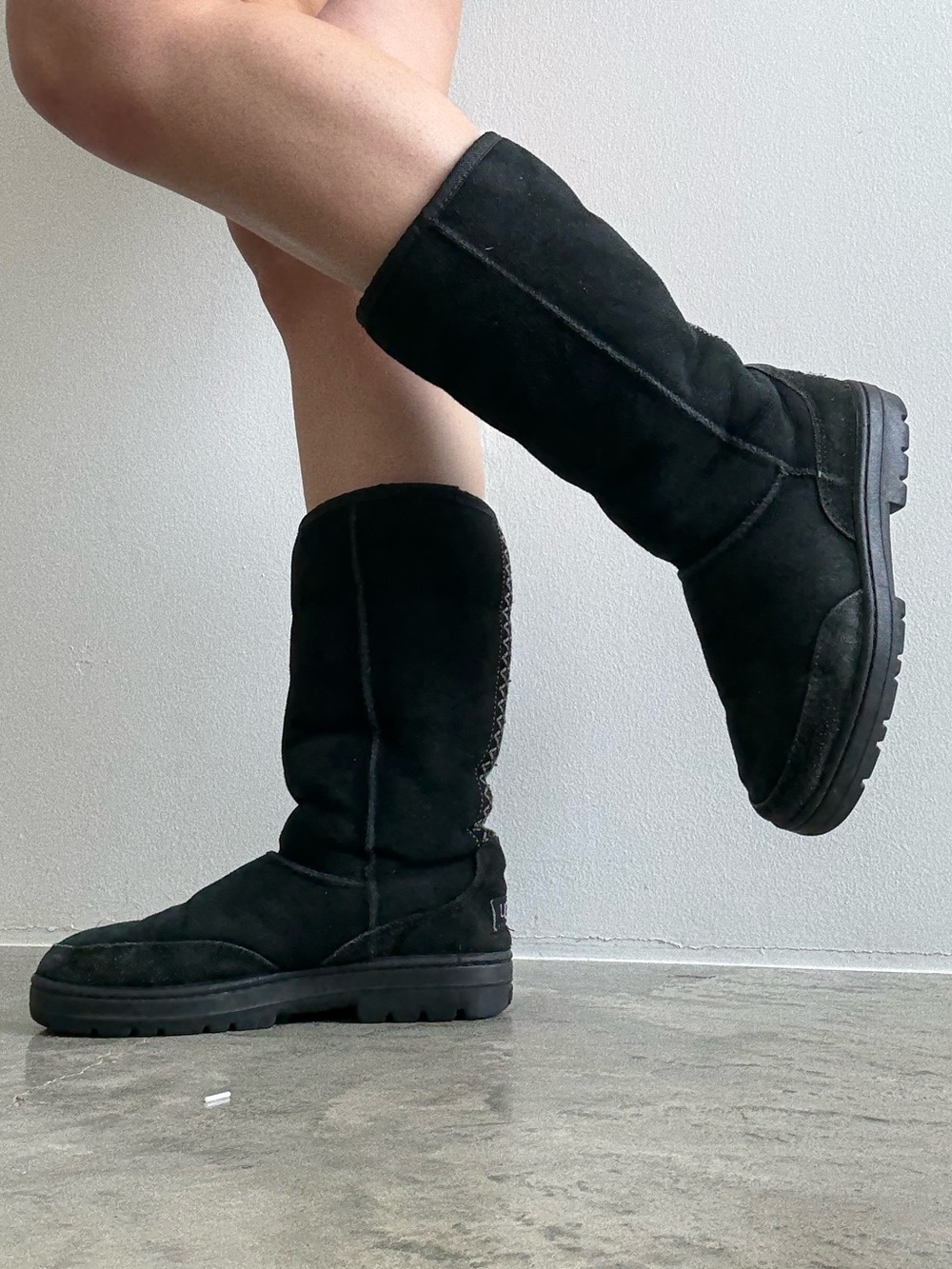 UGG Black Suede Mid-Calf Heeled Boots